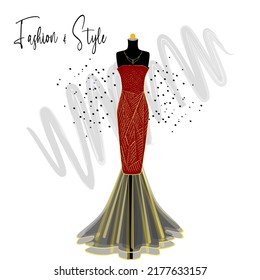 A elegance dress on mannequin. Dress for party and prom. fashion and style illustration.