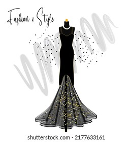 A elegance dress on mannequin. Dress for party and prom. fashion and style illustration.