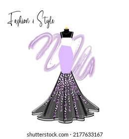 A elegance dress on mannequin. Dress for party and prom. fashion and style illustration.