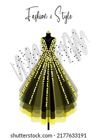 A elegance dress on mannequin. Dress for party and prom. fashion and style illustration.