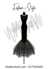 A elegance dress on mannequin. Dress for party and prom. fashion and style illustration.