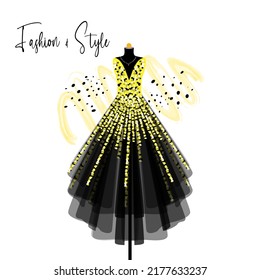 A elegance dress on mannequin. Dress for party and prom. fashion and style illustration.