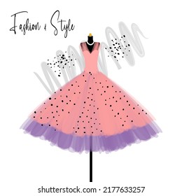 A elegance dress on mannequin. Dress for party and prom. fashion and style illustration.