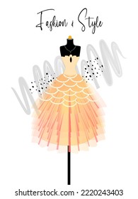 A elegance dress on mannequin. Dress for party and special event. fashion and style illustration. Vector of ball gown on mannequin. Illustration on white background.