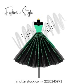 A elegance dress on mannequin. Dress for party and special event. fashion and style illustration. Vector of ball gown on mannequin. Illustration on white background.