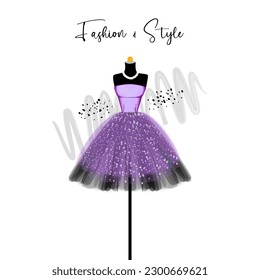 A elegance dress on mannequin. Dress for party and special event. fashion and style illustration. Vector of ball gown on mannequin. Illustration on white background.