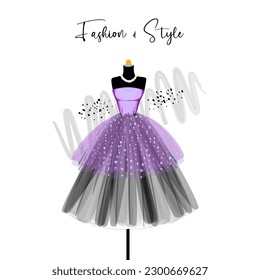 A elegance dress on mannequin. Dress for party and special event. fashion and style illustration. Vector of ball gown on mannequin. Illustration on white background.