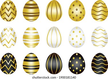 Elegance Easter Eggs white gold black set vector