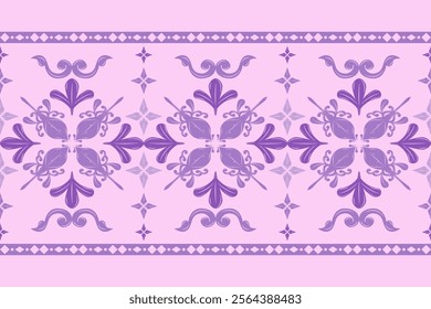 Elegance Fabulous Purple Silk Weaves Scroll Ornament Embroidery Geometric Florals Decoration Pattern on Lavender Background Rich and Beautiful Border Vector Fleur de lis Petals Seamless Europe Vector 