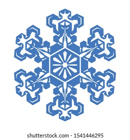 Elegance flat decorative blue snowflake vector design on white background in great details suitable for Christmas, New Year, Hanukkah and other winter theme holiday celebration event.