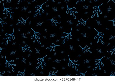 Elegance floral abstract background. Seamless pattern with blue Leaves. Endless ornament with leaf. Wallpaper and bed linen print with tree branch. Vector illustration. Wrapping paper.