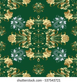 Elegance floral damask seamless pattern. Vintage wallpaper. Vector ornate flowery green background.