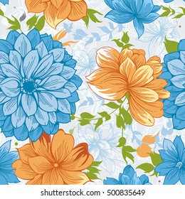 Elegance Floral line-art seamless pattern in vintage style. Beautiful flower vector illustration. Romantic design for textile