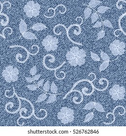 Elegance  floral seamless pattern with denim jeans background