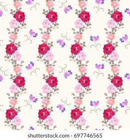 Elegance floral seamless pattern with various roses and lilac bell flowers. Beautiful vector background.