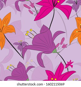 Elegance flower seamless pattern design. Bright color series botanical illustration. Can use for print, template, fabric, presentation, textile, banner, poster, wallpaper