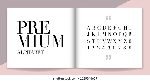 Elegance font and alphabet set. Lettering Design for magazine, poster, logo or advertising media. Typography fonts uppercase and number. Vector illustration.