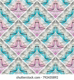 Elegance geometric zigzag seamless pattern. Striped rhombus ethnic style background. Tribal tiled ornaments in aztec style. Geometric abstract  grunge shapes, stripes, figures, zigzag, lines, waves,