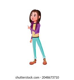elegance girl pointing with shock at shop season discount poster cartoon vector. elegance girl pointing with shock at shop season discount poster character. isolated flat cartoon illustration