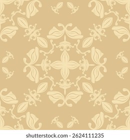 Elegância Glamourosa Padrão de repetição sem emenda com luxo Detalhado Fleur de lis Estilo Medieval com ornamento de ouro no fundo castanho claro. Design nobre para papel de parede tapete cortina cama folha marca 