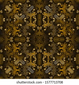 Elegance gold Paisley vector seamless pattern. Beautiful silk ornamental background. Floral repeat ethnic backdrop. Ornate Paisley flowers ornaments. Decorative surface modern arabesque design.