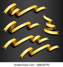 Elegance gold ribbon banner blank set isolated on black background