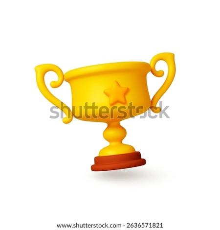 Elegance gold trophy 3d element. Isolated dolden winner cup on stand. Prize in competition or lottery, winner cup with star. Realistic vector design