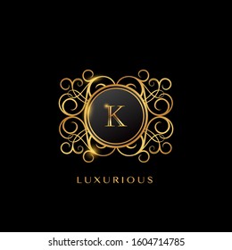 Elegance Golden Luxurious Letter K logo, vector design concept geometric circle shape with initial letter logo icon for luxury business identity.