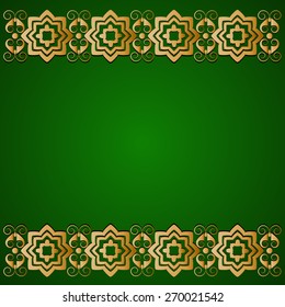elegance green background with golden lace, for greeting, invitation card, or cover. Vector illustration