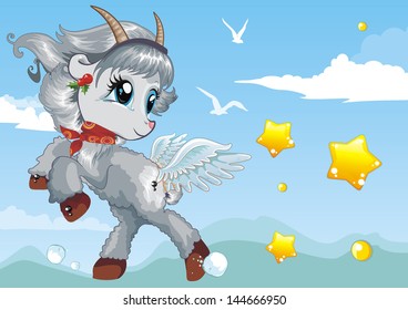 Elegance Greeting card with Christmas Goat-a symbol of New Year 2015