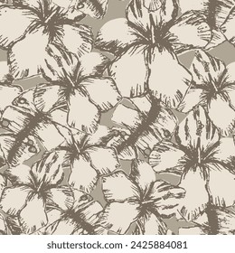 Elegance grunge monochrome botanical seamless pattern with hand drawn floral doodle