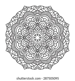 elegance hand drawn round black lace ornament, mandala, zentangle, vector illustration.