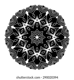elegance hand drawn round black lace ornament, mandala, zentangle, vector illustration.