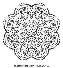 elegance hand drawn round black lace ornament, mandala, zentangle, vector illustration.