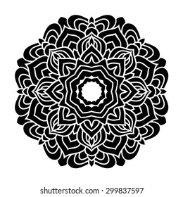 elegance hand drawn round black lace ornament, mandala, zentangle, vector illustration
