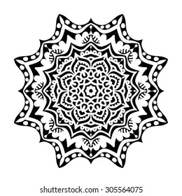 elegance hand drawn round black lace ornament, mandala, zentangle, vector illustration
