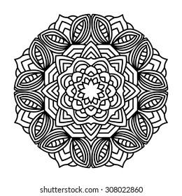 elegance hand drawn round black lace ornament, mandala, zentangle, vector illustration