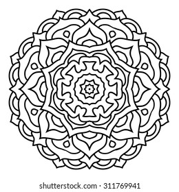 elegance hand drawn round black lace ornament, mandala, zentangle, vector illustration.