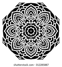 elegance hand drawn round black lace ornament, mandala, zentangle, vector illustration.