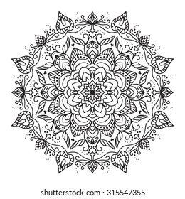 elegance hand drawn round black lace ornament, mandala, zentangle, vector illustration.