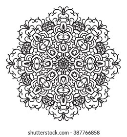 elegance hand drawn round black lace ornament, mandala, zentangle, vector illustration.