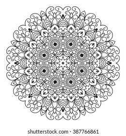 elegance hand drawn round black lace ornament, mandala, zentangle, vector illustration.