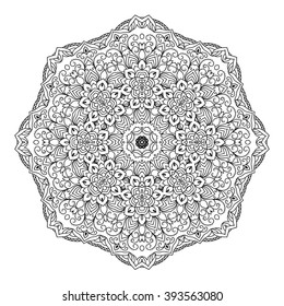 elegance hand drawn round black lace ornament, mandala, zentangle, vector illustration.