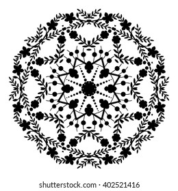 elegance hand drawn round black and white floral ornament, mandala, zentangle, vector illustration.