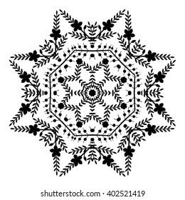 elegance hand drawn round black and white floral ornament, mandala, zentangle, vector illustration.