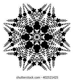 elegance hand drawn round black and white floral ornament, mandala, zentangle, vector illustration.