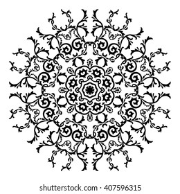 elegance hand drawn round black lace ornament, mandala, zentangle, vector illustration.