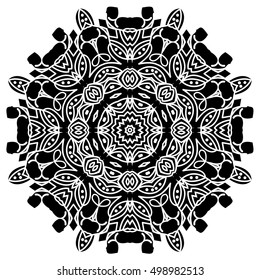 elegance hand drawn round black lace ornament, mandala, zentangle, vector illustration.