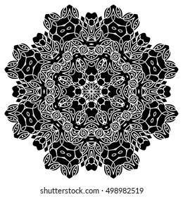 elegance hand drawn round black lace ornament, mandala, zentangle, vector illustration.