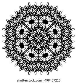elegance hand drawn round black lace ornament, mandala, zentangle, vector illustration.